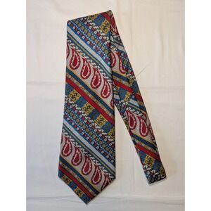 Vintage Bergman's Polyester Wide Tie Red Blue‎ Yellow Paisley Geometric 70s